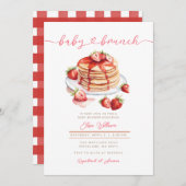ストロベリーサマーパンケーキベビーブランチ赤ちゃんシャワー 招待状 (正面/裏面)