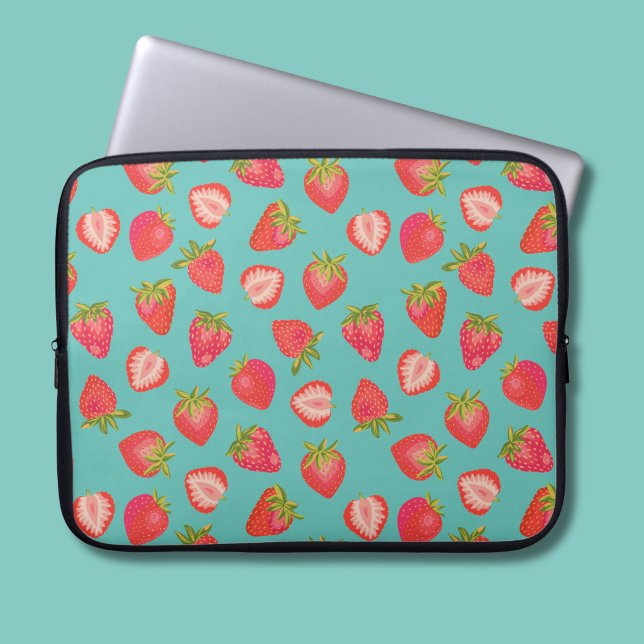 ストロベリーサマーフルーツ ラップトップスリーブ (Strawberry fruit mint green summer fruit laptop sleeve)