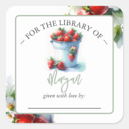 ストロベリーサマーベビーシャワー蔵書票 スクエアシール