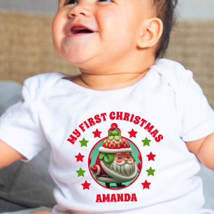 ストロベリーサンタマイ初めてのクリスマス名 ベビーTシャツ