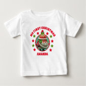 ストロベリーサンタマイ初めてのクリスマス名 ベビーTシャツ (正面)