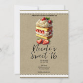 ストロベリーショートケーキのスライス甘い16誕生日 招待状 (正面)