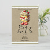 ストロベリーショートケーキのスライス甘い16誕生日 招待状 (スタンド正面)