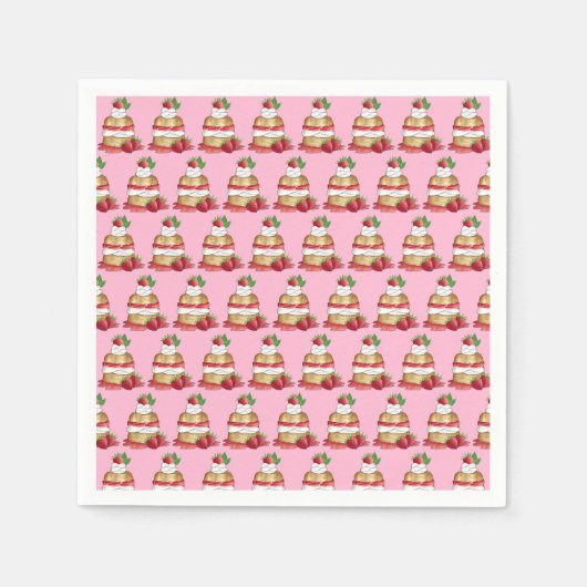 ストロベリーショートケーキデザートイチゴ スタンダードカクテルナプキン (正面)