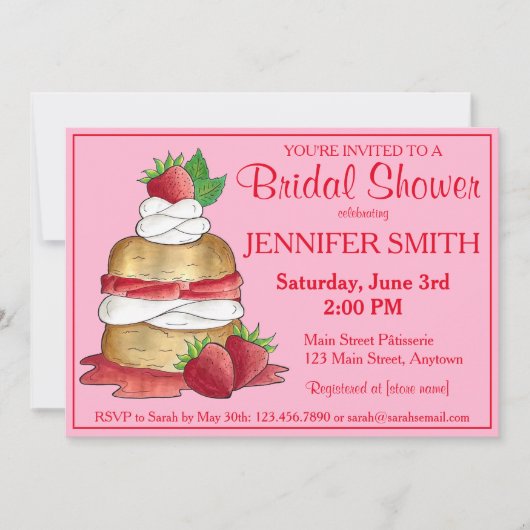 ストロベリーショートケーキデザートイチゴ 招待状 (正面)