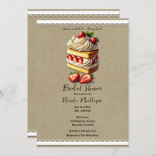 ストロベリーショートケーキブライダルシャワー 招待状 (正面/裏面)