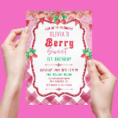 ストロベリーショートケーキ1stバースデーガールパーティー 招待状