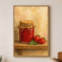 ストロベリージャム瓶の水彩コテージコアポスター ポスター