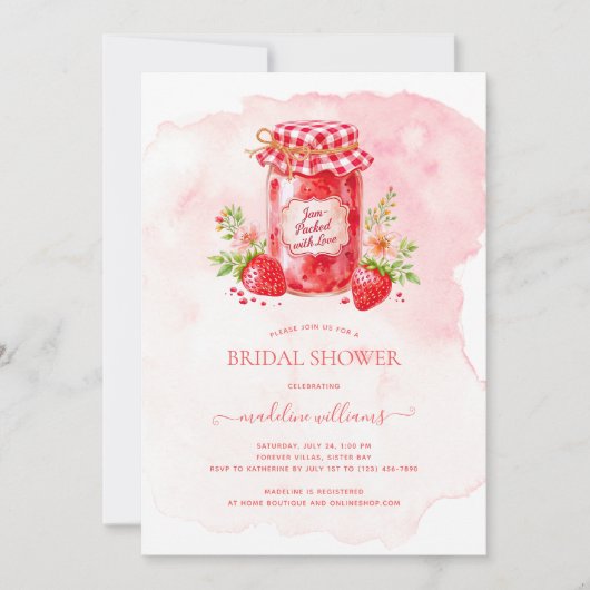 ストロベリージャム詰めラヴブライダルシャワー 招待状 (正面)