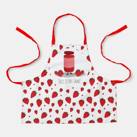ストロベリージャム赤い白い緑の漫画 エプロン (正面)
