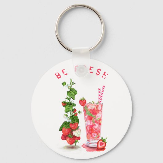 ストロベリージュースカッコいいドリンクサマーフルーツキーチェーン キーホルダー (正面)