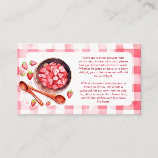 ストロベリージンガムかわいいレシピリクエスト赤ちゃんシャワー エンクロージャーカード (正面)