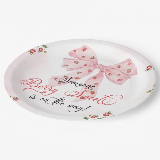 ストロベリースイーツ赤面ピンクボウベビーシャワー ペーパープレート (アングル)