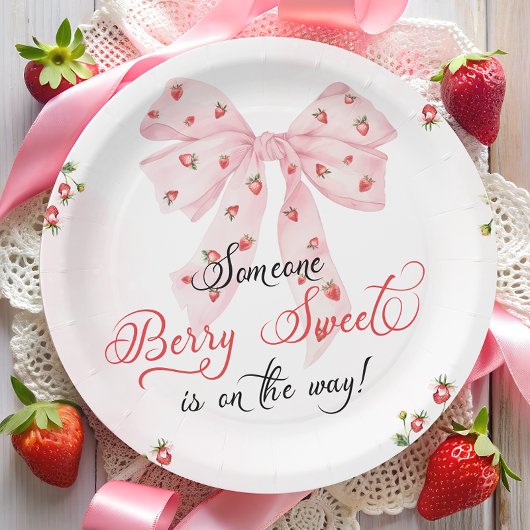 ストロベリースイーツ赤面ピンクボウベビーシャワー ペーパープレート