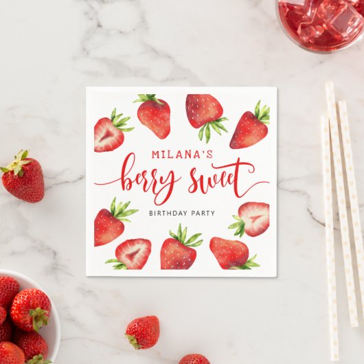 ストロベリースイートガールズバースデーパーティー スタンダードカクテルナプキン (インサイチュ)