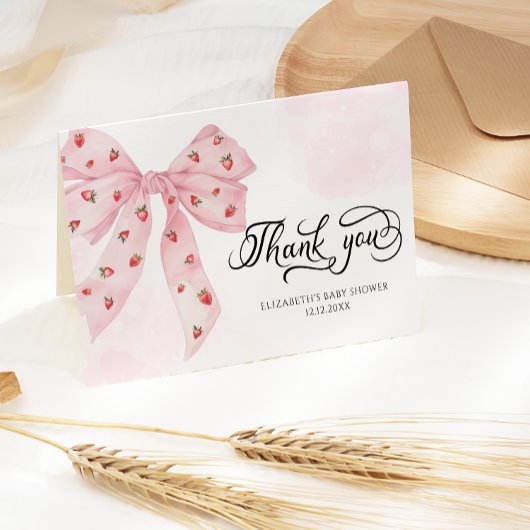 ストロベリースイートキュートピンクボウありがとう サンキューカード