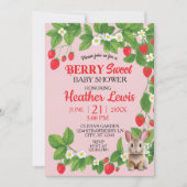 ストロベリースイートバニーベビーシャワー（赤とピンク） 招待状 (正面)