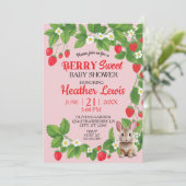 ストロベリースイートバニーベビーシャワー（赤とピンク） 招待状 (スタンド正面)