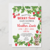 ストロベリースイートバニーベビーシャワー(赤と白) 招待状 (正面)