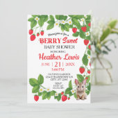 ストロベリースイートバニーベビーシャワー(赤と白) 招待状 (スタンド正面)