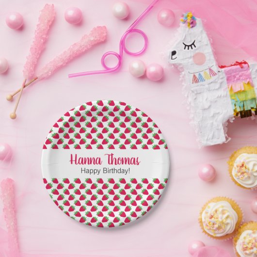 ストロベリースイートパターン誕生日 ペーパープレート (パーティー)