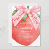 ストロベリースイートピンクボウ女の子ベビーシャワー 招待状 (正面)