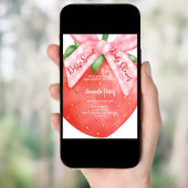 ストロベリースイートピンクボウ女の子ベビーシャワー 招待状