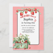 ストロベリースイートファースト誕生日パーティー 招待状 (正面)