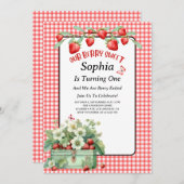 ストロベリースイートファースト誕生日パーティー 招待状 (正面/裏面)