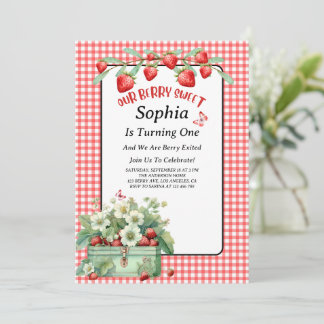 ストロベリースイートファースト誕生日パーティー 招待状