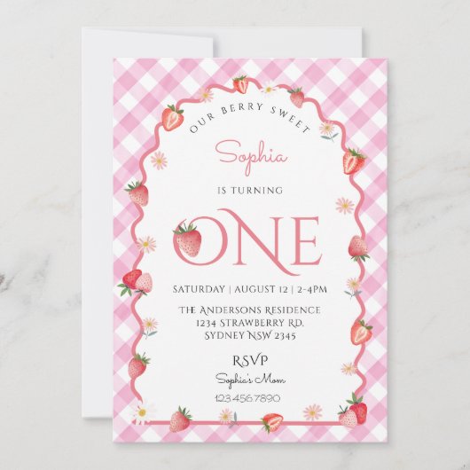 ストロベリースイートファースト誕生日波形 招待状 (正面)