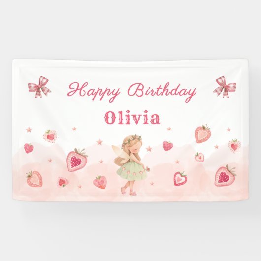 ストロベリースイートフェアリー少女の誕生日パーティーへようこそ 横断幕 (横)