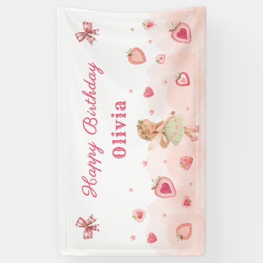 ストロベリースイートフェアリー少女の誕生日パーティーへようこそ 横断幕 (縦)
