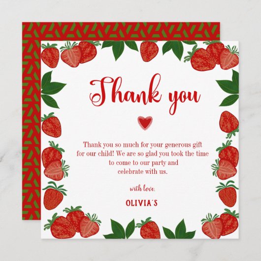 ストロベリースイートフルーツフレッシュサンキューカード 招待状 (正面/裏面)