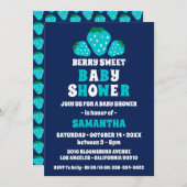 ストロベリースイートブルーボーイベビーシャワー 招待状 (正面/裏面)