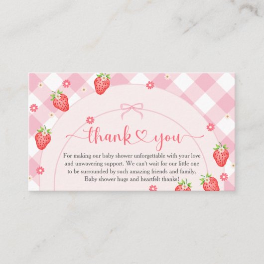 ストロベリースイートベビーガールベビーシャワー エンクロージャーカード (正面)