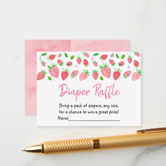 ストロベリースイートベビーシャワーおむつラッフル エンクロージャーカード (正面/裏面インサイチュ)