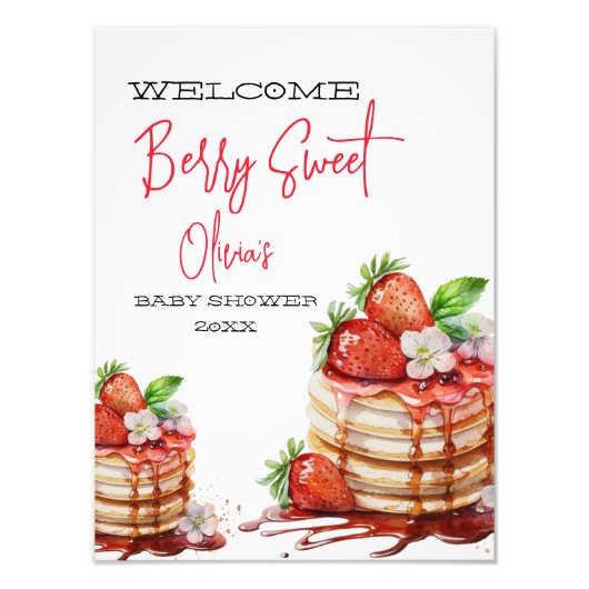 ストロベリースイートベビーシャワーウェルカムサイン フォトプリント (正面)