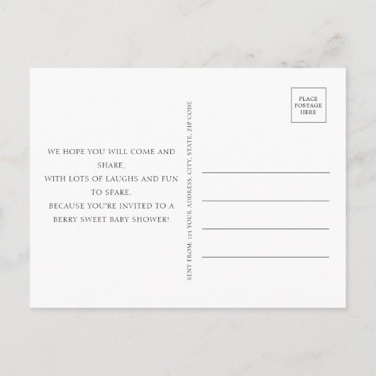 ストロベリースイートベビーシャワー予算はがき インビテーションポストカード (裏面)
