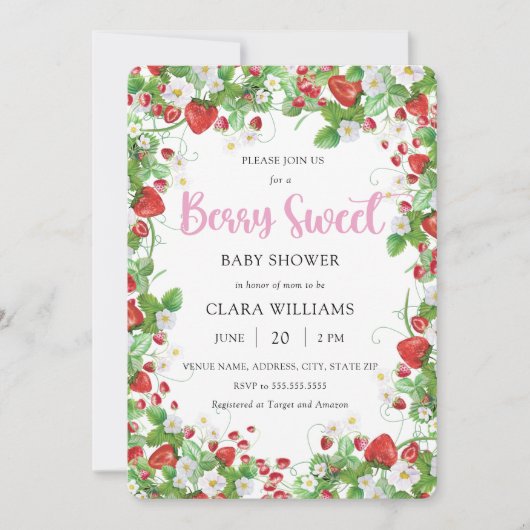 ストロベリースイートベビーシャワー 招待状 (正面)