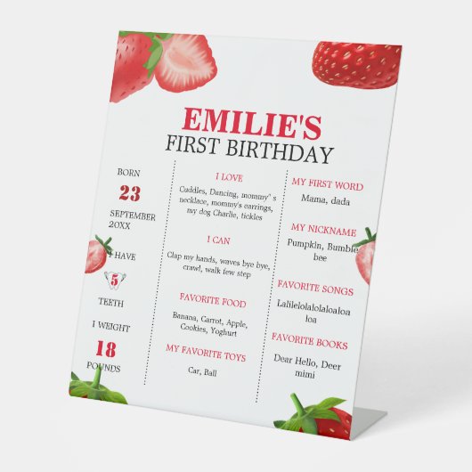 ストロベリースイートベビー1stバースデーマイルストーンサイン 台座サイン (正面)