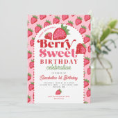 ストロベリースイートベリーファースト誕生日写真 招待状 (スタンド正面)