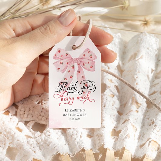 ストロベリースイートボウベビーシャワーありがとう ギフトタグ
