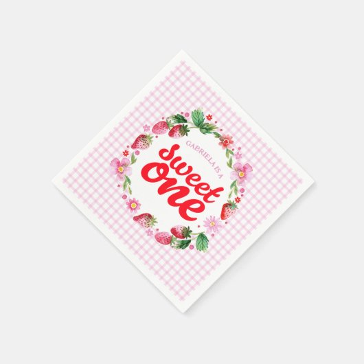 ストロベリースイートワンベリーファースト誕生日 スタンダードカクテルナプキン (角)