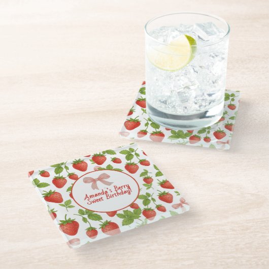 ストロベリースイート子供の誕生日パーティー- ガラスコースター (アングル)