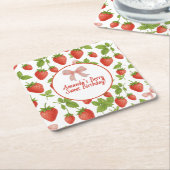 ストロベリースイート子供の誕生日パーティー- スクエアペーパーコースター (アングル)