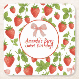 ストロベリースイート子供の誕生日パーティー- スクエアペーパーコースター