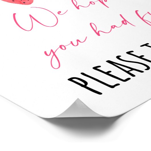 ストロベリースウィートバースデーパーティーの好意のサイン ポスター (角)