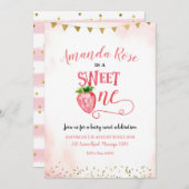 ストロベリースウィートワンファースト誕生日招待状 招待状 (正面/裏面)