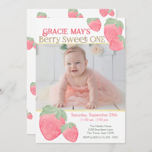 ストロベリースウィートワン誕生日撮影 招待状 (正面/裏面)
